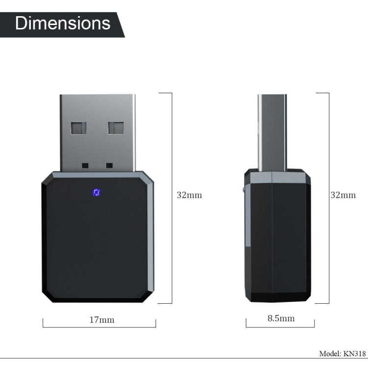 KN318 USB Bluetooth 5.1 Adapter Audio Receiver, KN318 KN318 USB Bluetooth 5.1 Adapter Audio Receiver, KN318